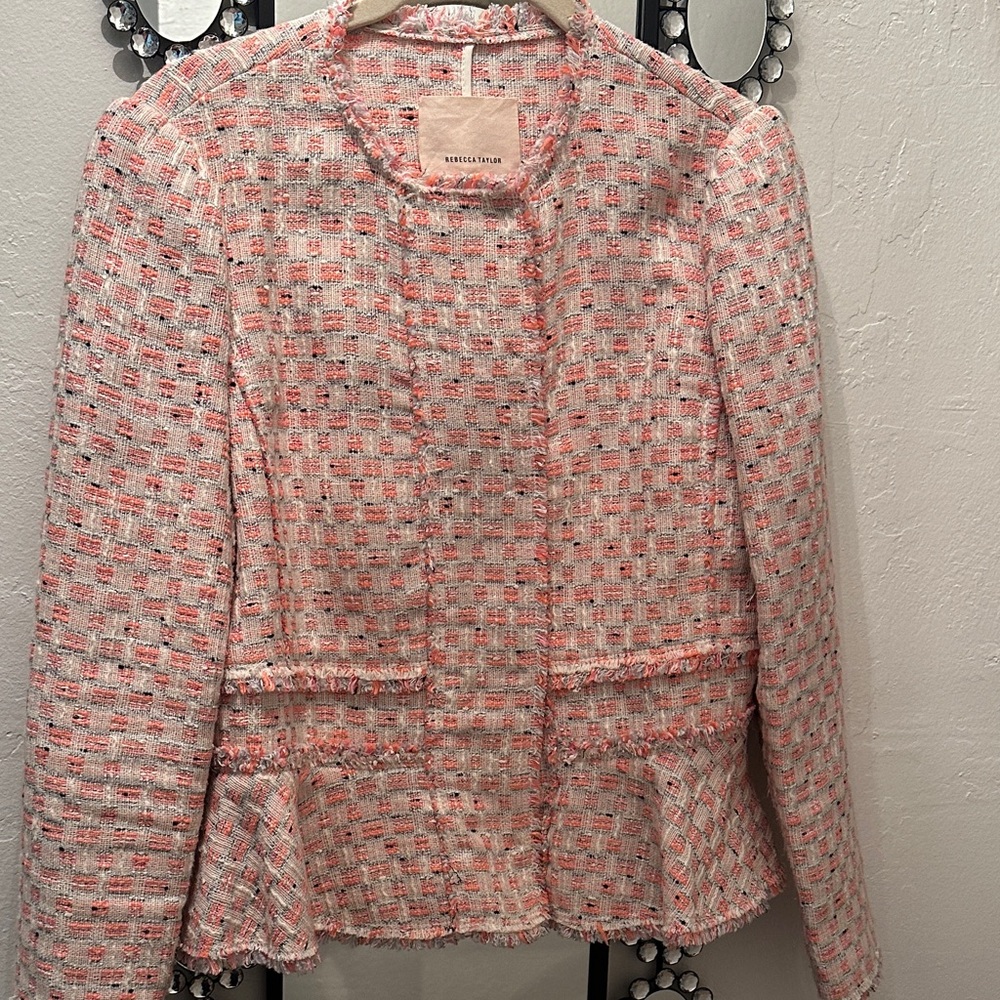 Rebecca Taylor Pink/light Coral Peplum Tweed Blazer NWOT